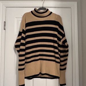 CAbi Black and Tan Striped Turtleneck Sweater